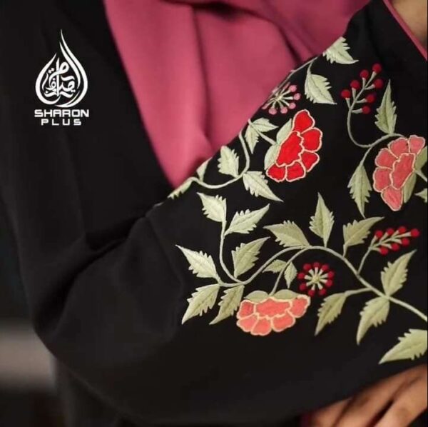 Rose Premium Embroidery Work Party Abaya With Hijab - Image 4